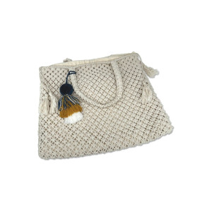 Large Crochet Cotton Handwoven Bag Pom Pom