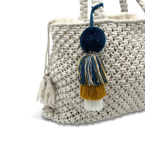 Large Crochet Cotton Handwoven Bag Pom Pom